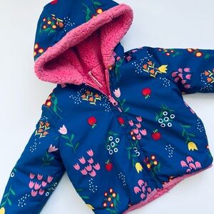 Hanna Andersson Blue Floral Kids Jacket with Pink Lining